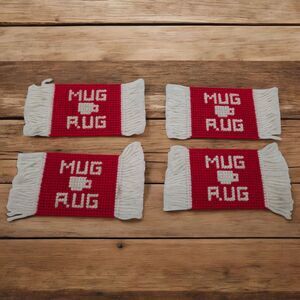 Needlepoint Mug Rug Coaster Set of 4 Handmade Finished